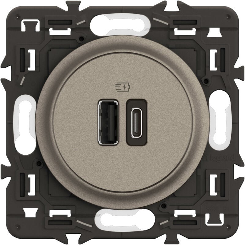 Legrand - Prise 2 usb Céliane 15W Type-A+C - Enjoliveur Titanium et support