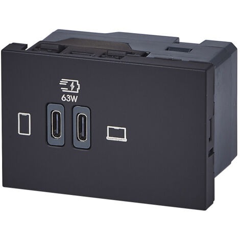 Prise double USB Mosaic Type-C 63W Power Delivery 3 modules noir LEGRAND 077675L