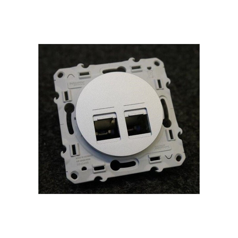 Prise réseau double RJ45 grade 3 (multimédia) cat 6 stp enjoliveur gris aluminium sans plaque série Odace schneider