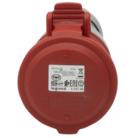 prise droite femelle 16 ampères 3p+n+t ip44 rouge - legrand 555109