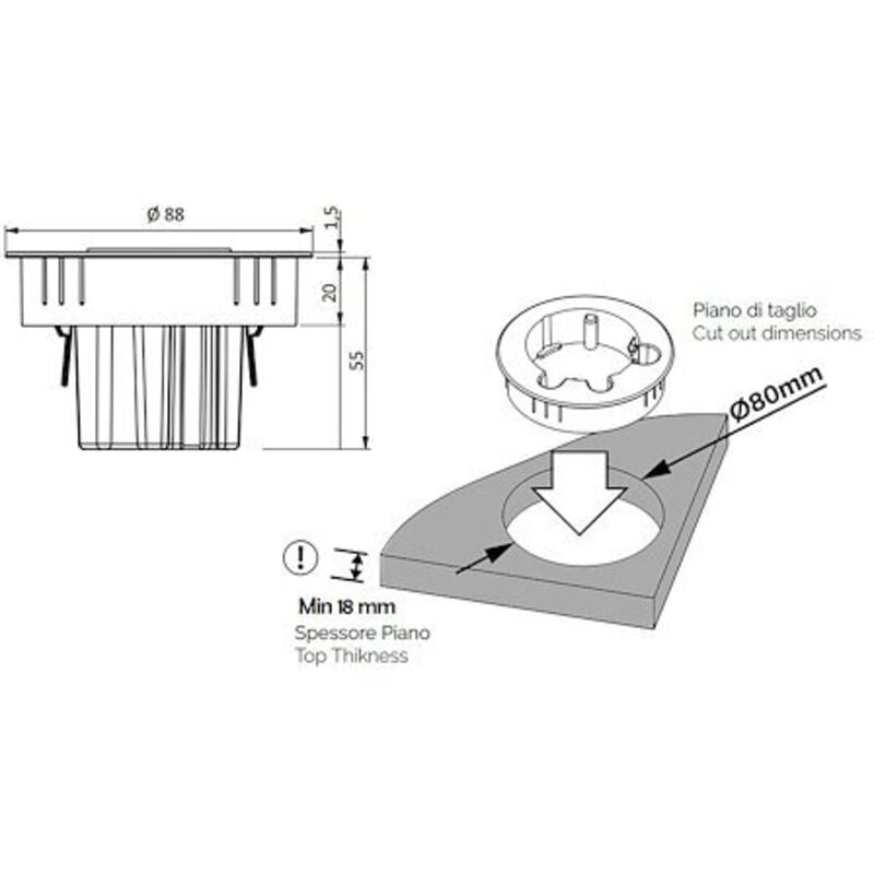 Prise electrique encastrable Versadot Cable diamètre 80 mm + 3 trous passe-câbles - blanc - Maxiburo