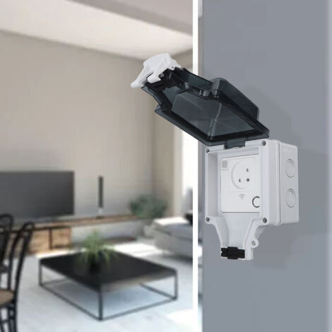 Prise Électrique Intelligente WiFi IP66 Israel - Modèle avec Couverture, 16A 110-250V, Matériau PC/ABS résistant au feu, pour usage extérieur