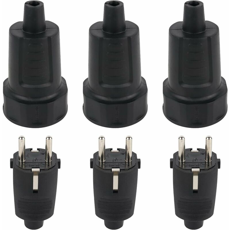 Dpzo - Prise Electrique Male, Lot de 3 Jeu de fiches mâle et Femelle, Fiche Electrique, Noire, 250V, 16A, Protection IP44 Adaptée à Intérieur Fiches