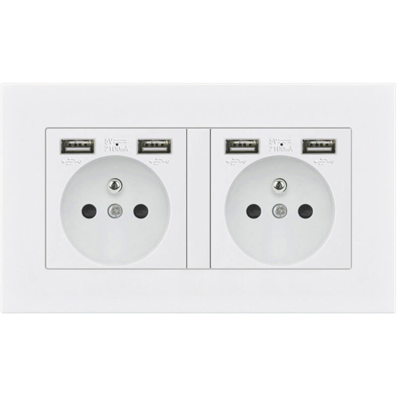 Prise Électrique Murale Double USB – 1 Pièce Prise Encastrable Norme Française 16A 110-250V