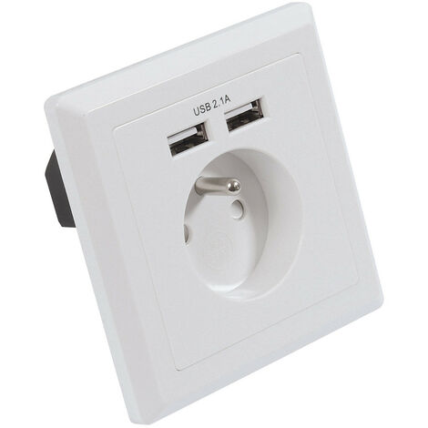 Prise encastrable 16A T + 2 chargeurs USB