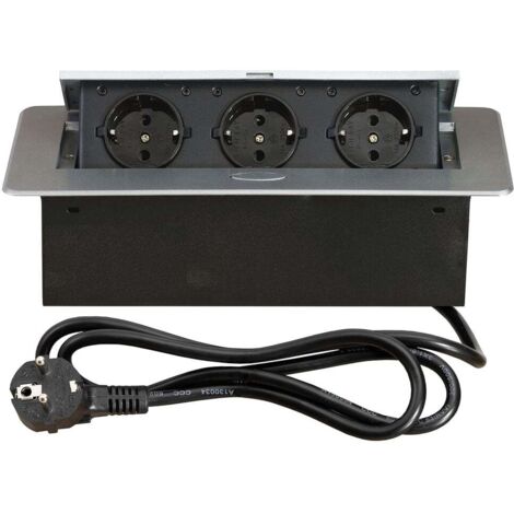 Prise encastrable de 3500 W à 3 prises, bande de prises en aluminium pour table, bande de prises pour plan de travail, multiprise, argent.