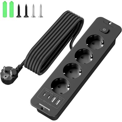 Prise Encastrable Escamotable - 8 Sorties Dont 4 USB - Câble 2m - Pour Cuisine Et Bureau