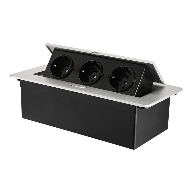 Prise encastrable escamotable avec 3 prises pour plan de travail, comme prise de table ou prise au sol pour la cuisine, le bureau, l'agencement peu