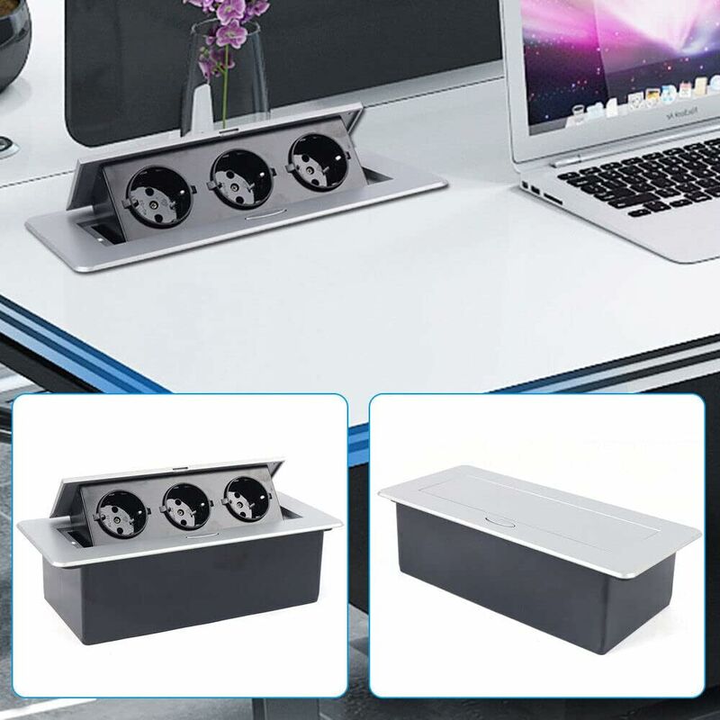 Senderpick - Prise encastrable escamotable avec 3 prises Schuko pour plan de travail, comme prise de table ou prise au sol pour la cuisine, le