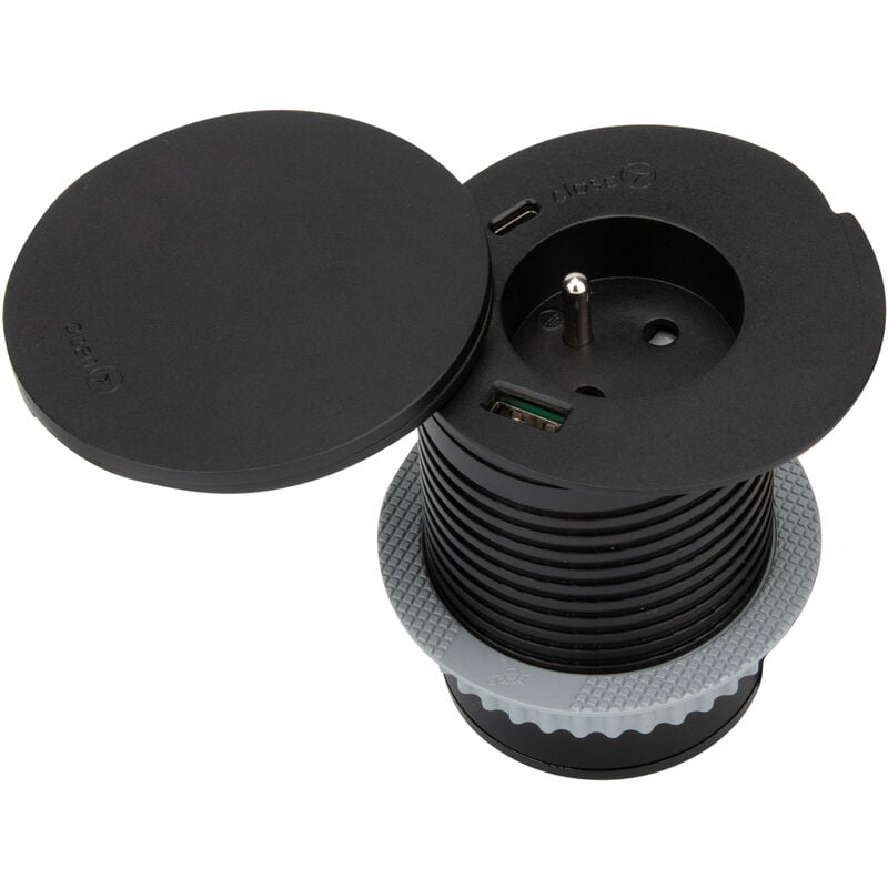 Otio - Prise encastrée avec ports usb et chargeur induction qi - Noir