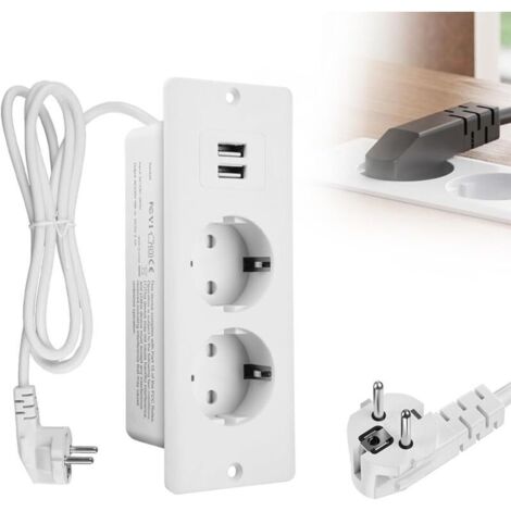 Prise encastrée avec interrupteur et 2 ports USB Type C PD20W, câble de 17 m, multiprise intégrée pour bureau et meubles.