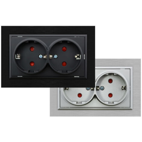 Prise encastrée double type Schuko - FL Noir - Ledme - FL-15-B