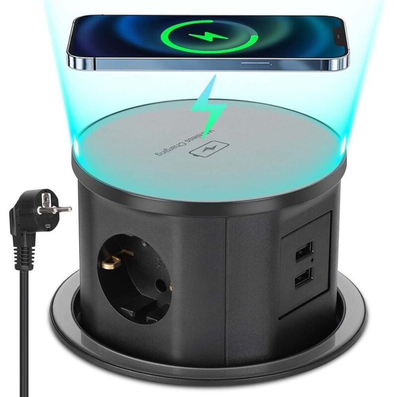 Prise escamotable multiprise avec usb, prise de table escamotable à 3 prises avec 2 ports usb-a, prise encastrable pour table de travail avec