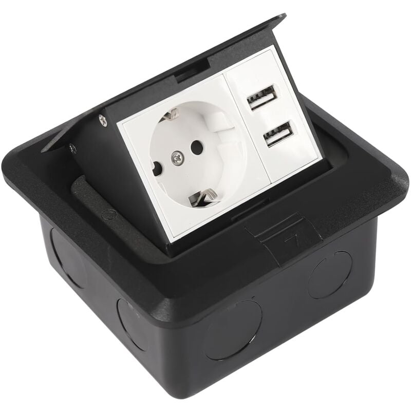 Prise escamotable, socle étanche de cuisine triple socle 1 x fiche 2 x usb socle noir pour table de sol, plan de travail, cuisine, espaces publics