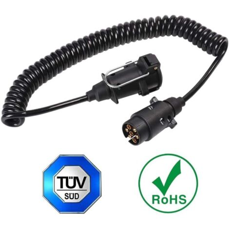 Prise et Fiche de Remorque 7 Broches avec Câble de Rallonge 2m Connecteur pour Remorquage Attelage Caravan Vehicle Accessoires de Camion 7 Voies Type N