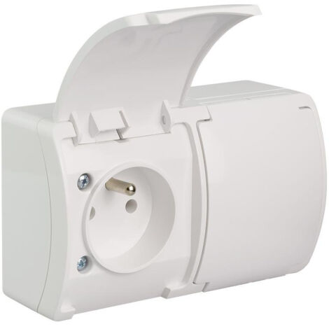 Prise étanche double avec terre (2x2P+T) clapet blanc IP44 KOALA