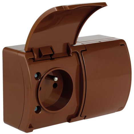 Prise étanche double avec terre (2x2P+T) clapet marron IP44 KOALA