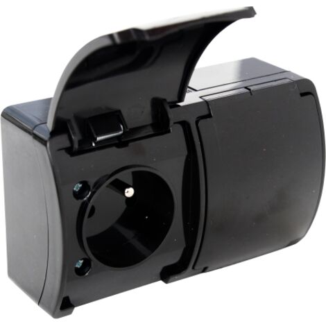 Prise étanche double avec terre (2x2P+T) clapet noir IP44 KOAL