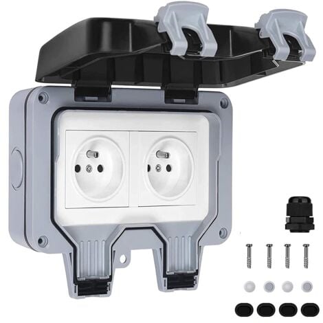 AOUGO Prise Étanche Double Prise Electrique Extérieure IP66 Étanche Prise Murale 16A