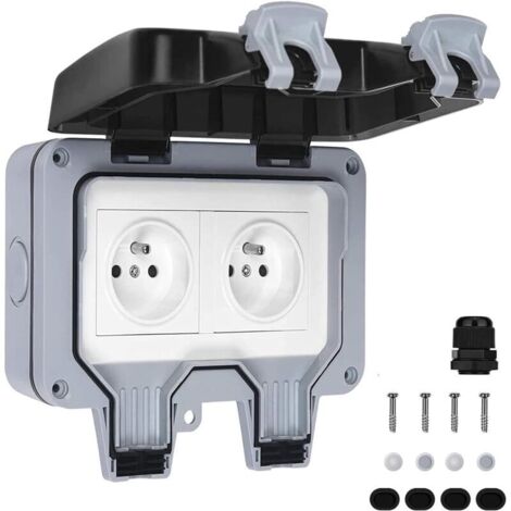 Prise Étanche Double Prise Electrique Extérieure IP66 Étanche Prise Murale 16A