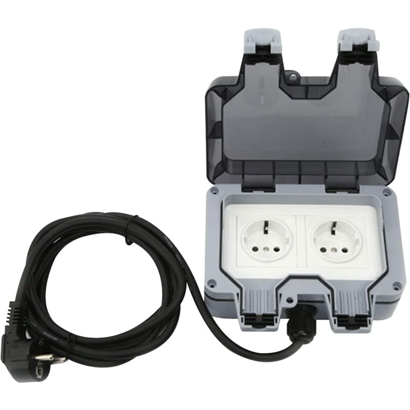 Prise Étanche Extérieure IP66 avec Rallonge de 10 Meter,Prise Murale Anti Poussière, Prises Electriques Murales Jardin pour Cuisine, Salle de Bain,