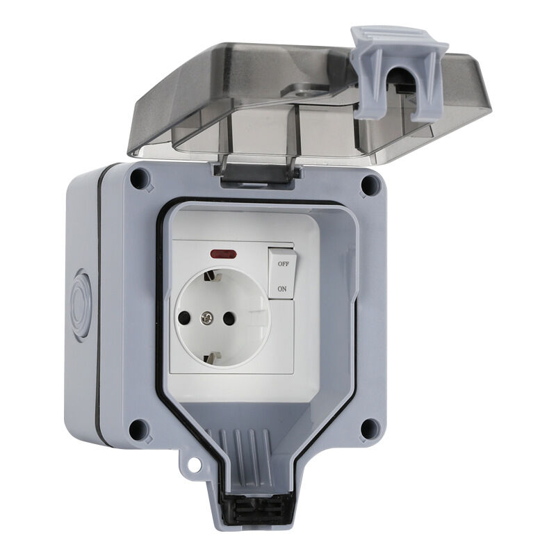 Prise Étanche IP66 avec Interrupteur et Boîte de Derivation Étanche, Prise Extérieure de Anti Poussière Prise Électriques Murale pour Cuisine, Salle