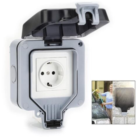 Prise Étanche,IP66 Prise 16A Complète avec avec Couvercle Anti-Poussière pour les Jardins Murs Extérieurs Salles de Bains Cuisines Caves Buanderies Garages