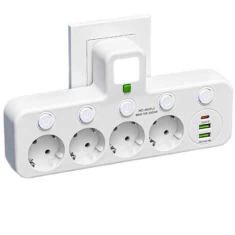 Prise européenne à 4 prises, sans rallonge, avec ports USB Type-C. Deux modèles disponibles. Cadeaux de qualité.
