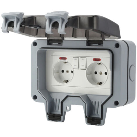 Prise extérieure étanche IP66 avec interrupteur et voyant lumineux, montage en saillie pour environnements humides, contact de sécurité, prise de jardin, résistante à la poussière et aux intempéries