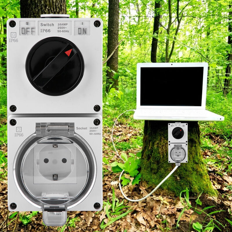 Prise extérieure étanche IP66 Prise anti-pluie avec volet - pour montage en saillie - avec interrupteur (250V style allemand)