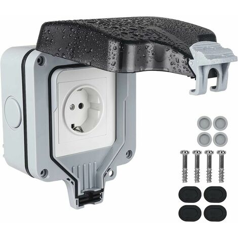 Prise extérieure étanche Ip66, prise murale pour extérieur, prise extérieure étanche, contact de protection en saillie Prise extérieure avec couvercle à charnière pour extérieur