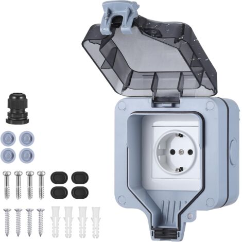 Prise Exterieure Etanche IP66，Prise Electrique Exterieur avec Couvercle Anti-Poussière, Prise Voiture Electrique pour les Jardins，Salle de Bain et Cuisine Prise