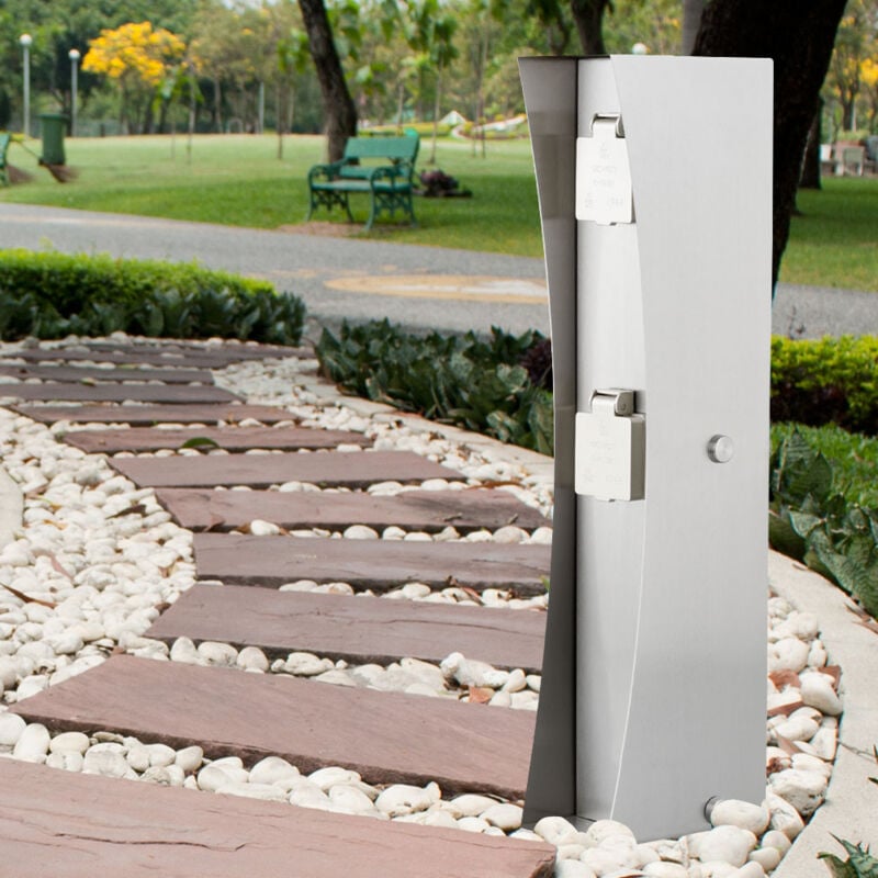 Prise extérieure 2 voies distributeur de courant de jardin argent véranda colonne d'énergie Ledino 11790000009015