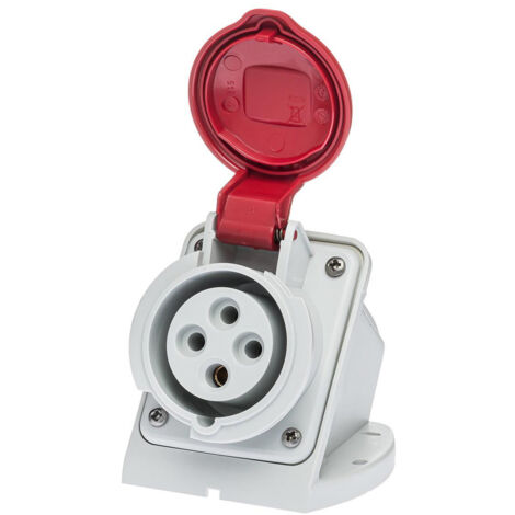 Prise femelle 3P+T 16A étanche IP67 – Installation en saillie – Résistance mécanique IK08 – Pour câbles rigides jusqu'à 6mm²