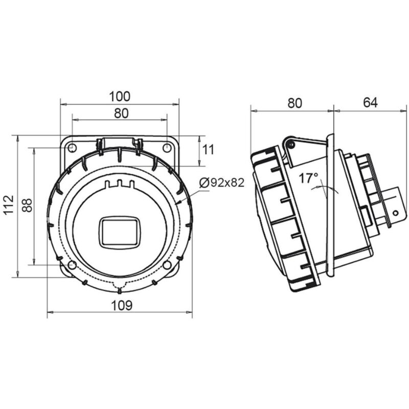 IDE - Prise femelle 3P+T 63A étanche IP67 avec ou sans fil pilote à encastrer - avec ou sans Fil pilote - Prise à encastrer 3P+T sans contact pilote