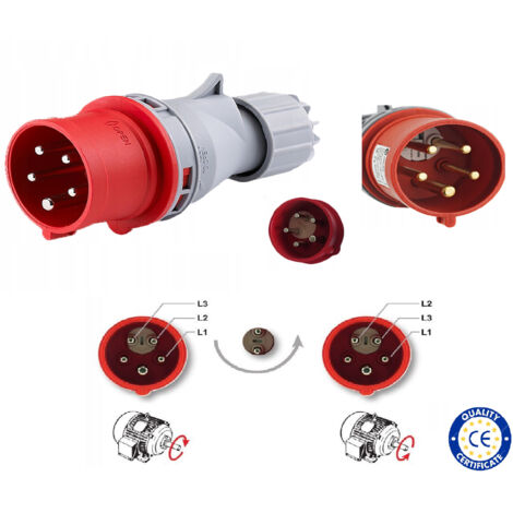 Prise fiche mâle CEE Triphasé 5 x 32A Inverseur de Phases