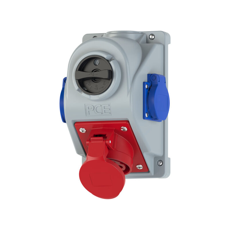 Prise industrielle avec interrupteur 0-1 16A 5P 400V 2x 2P+T 230V IP44 combo-pol 96061542W PCE