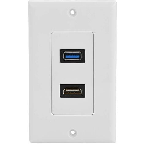 KUEATILY Prise HDMI et USB 3.0 prise murale, prise encastrée prise murale, 2 ports HDMI prise de jonction haute vitesse prise encastrée, blanc