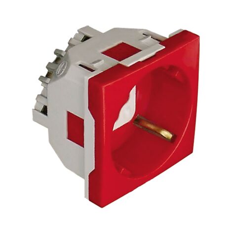 Prise inclinée à 45º avec protection - 2 modules pour goulotte - Couleur matériel - Rouge