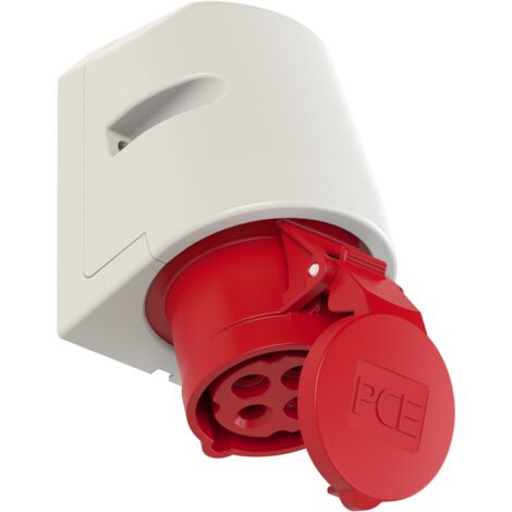 Prise industrielle femalle rouge en saillie avec clapet 16A 4P 400V 6h IP44 PCE