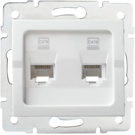 Prise Informatique Double - 2x RJ45 Cat 6 - Encastrée - Blanc - 71x71mm