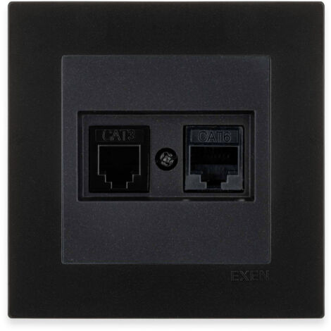 Prise informatique RJ45 catégorie 6 + prise téléphonique noir métallisé – ensemble complet avec plaque – 256/14E EXEN