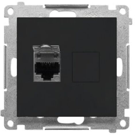 Prise informatique simple RJ45 catégorie 6, avec cache anti-poussière (module) : Noir mat, SIMON55