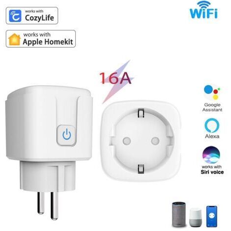 Prise intelligente avec ampèremètre, prise WiFi 16A, prise intelligente compatible Cozylife+Homekit avec commande vocale, télécommande APP, minuterie/1 pièce