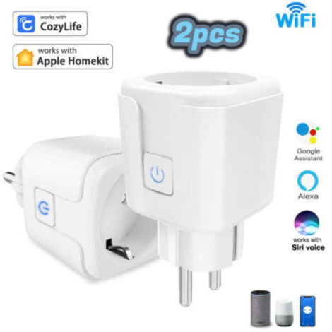Prise intelligente avec ampèremètre, prise WiFi 16A, prise intelligente compatible Cozylife+Homekit avec commande vocale, télécommande APP, minuterie/2 pièce