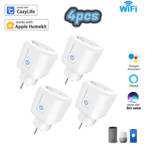 Prise intelligente avec ampèremètre, prise WiFi 16A, prise intelligente compatible Cozylife+Homekit avec commande vocale, télécommande APP, minuterie/4 pièce