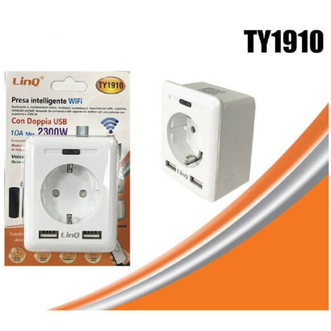 Prise Intelligente Murale Wi-fi, Domotique, Android, Ios, 2 Ports Usb, 10 A, 2 300 W, Ty1910
