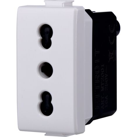 Prise italienne 2P+T 10/16A compatible Bticino Matix couleur Blanc