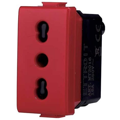 Prise italienne 2P+T 10/16A compatible Bticino Matix couleur rouge