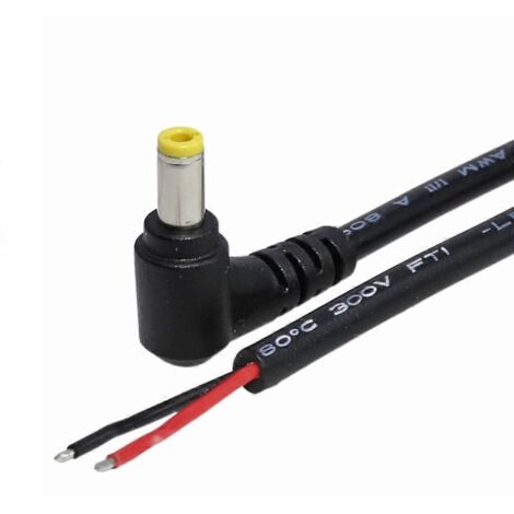 Prise Jack DC Mâle 5.5mm x 2.5mm avec Câble Pigtail à Fils Nus - Coude